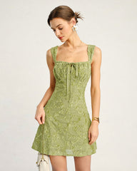 Green Floral Mesh Mini Dress