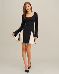 Black Contrasting Bell Sleeve Mini Dress