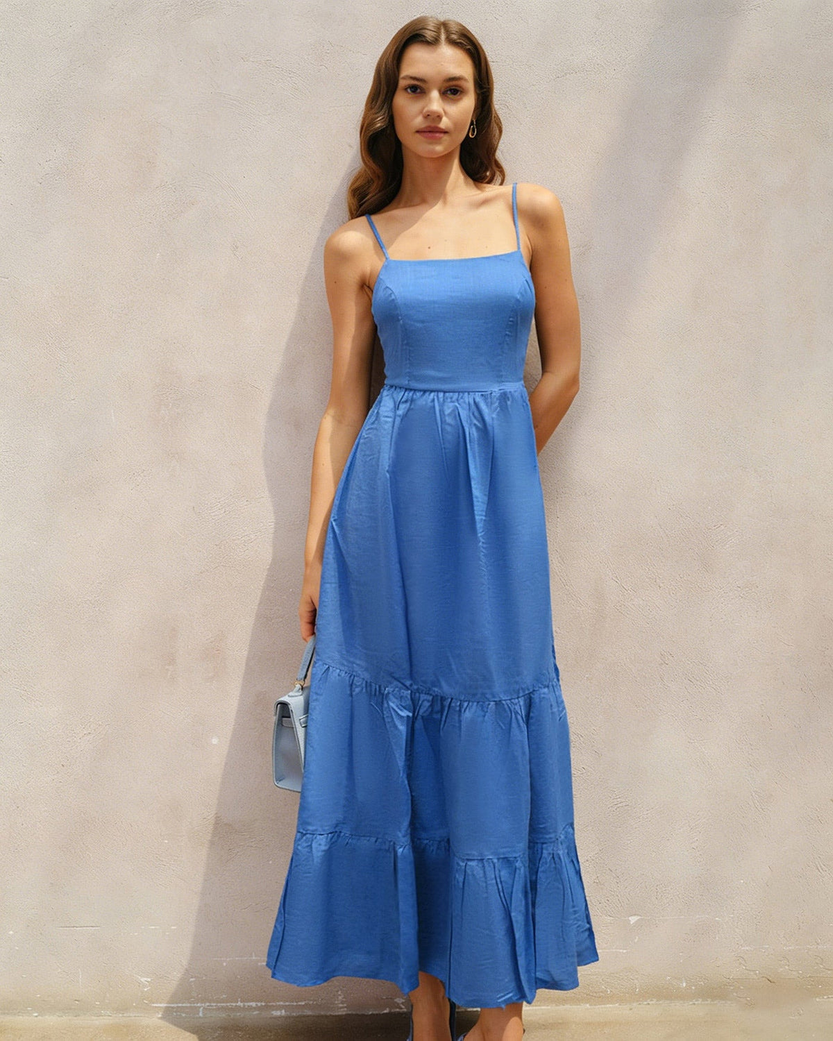Blue Solid Slip A-Line Maxi Dress