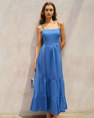 Blue Solid Slip A-Line Maxi Dress