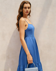 Blue Solid Slip A-Line Maxi Dress
