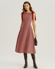 Red Gingham Tie Strap A-Line Midi Dress