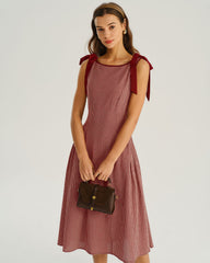 Red Gingham Tie Strap A-Line Midi Dress