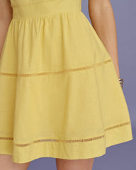 Yellow Square Neck Shirred Mini Dress