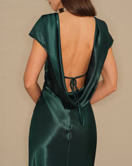 Green Tie Satin Maxi Dress