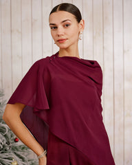 Wine Red Shawl Maxi Dress