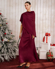 Wine Red Shawl Maxi Dress