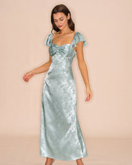 Green Sweetheart Neck Floral Maxi Dress