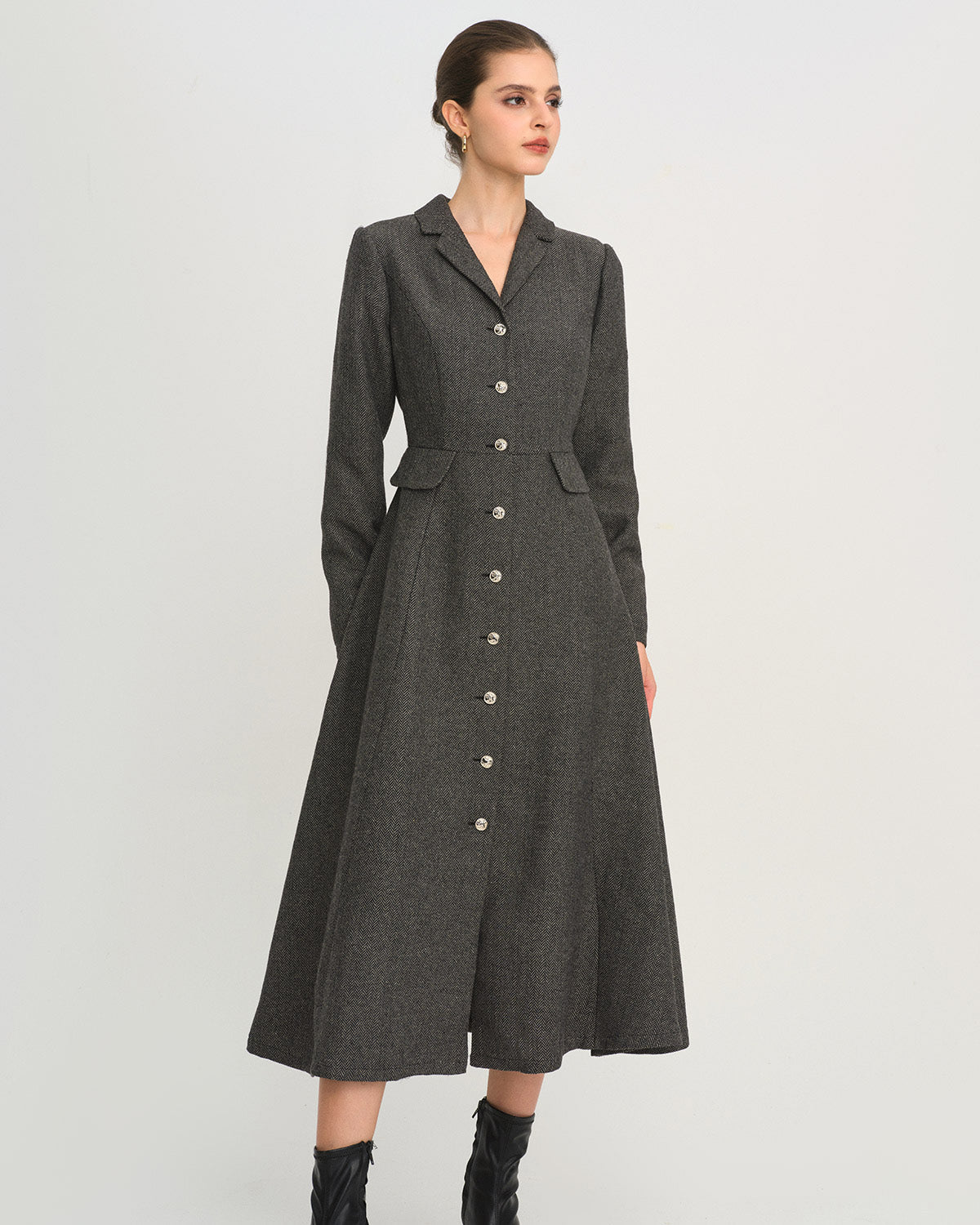 Grey A-Line Button Maxi Dress