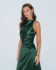 Green Cowl Neck Satin Maxi Dress