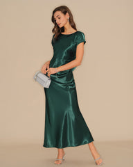 Green Tie Satin Maxi Dress