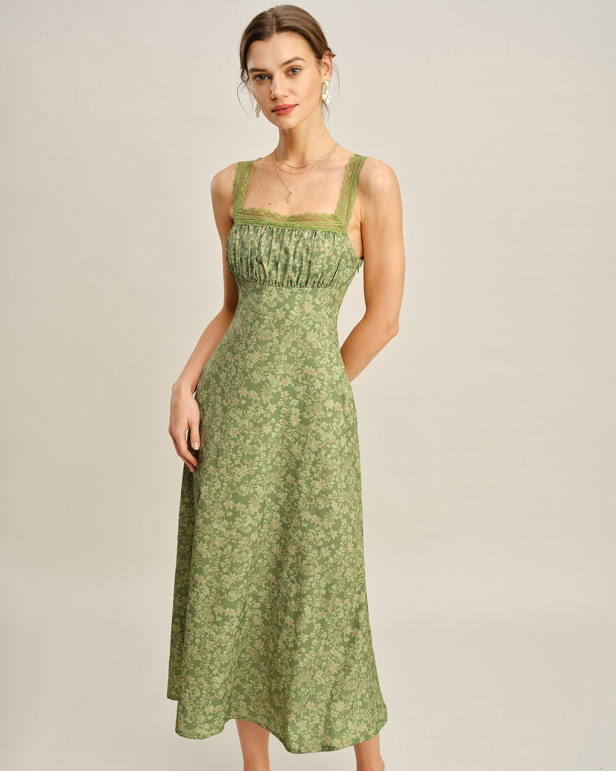 Green Floral Lace Maxi Dress