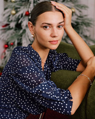 Blue Polka Dot V Neck Midi Dress