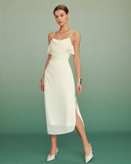 Apricot Ruffle Slip Chiffon Midi Dress