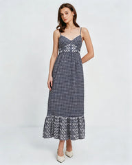 Black Plaid Slip Midi Dress