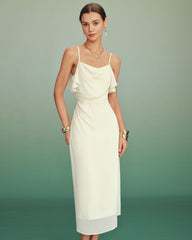 Apricot Ruffle Slip Chiffon Midi Dress