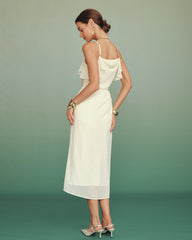 Apricot Ruffle Slip Chiffon Midi Dress
