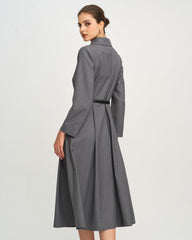 Grey Button A-Line Midi Dress