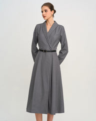 Grey Button A-Line Midi Dress