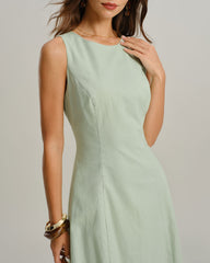 Green Round Neck Sleeveless Midi Dress
