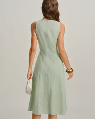 Green Round Neck Sleeveless Midi Dress
