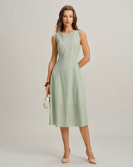 Green Round Neck Sleeveless Midi Dress