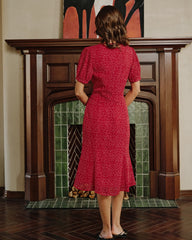 Red Polka Dot Chiffon Midi Dress