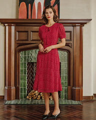Red Polka Dot Chiffon Midi Dress