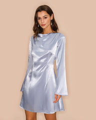 Blue Bell Sleeve Satin Mini Dress
