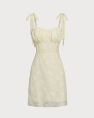 Yellow Jacquard Tie Strap Mini Dress