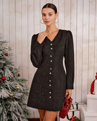 Black V Neck Sequins Mini Dress