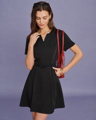 Black Belt Ruched Mini Dress