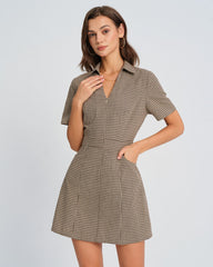 Brown Plaid Collar Mini Dress