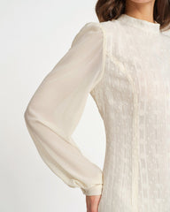 Beige Chiffon Mock Neck Mini Dress