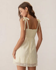 Yellow Jacquard Tie Strap Mini Dress