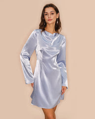 Blue Bell Sleeve Satin Mini Dress