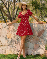 Red Puffed Sleeve Polka Dot Mini Dress