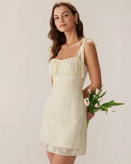 Yellow Jacquard Tie Strap Mini Dress