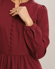 Red French Sleeve A-Line Midi Dress